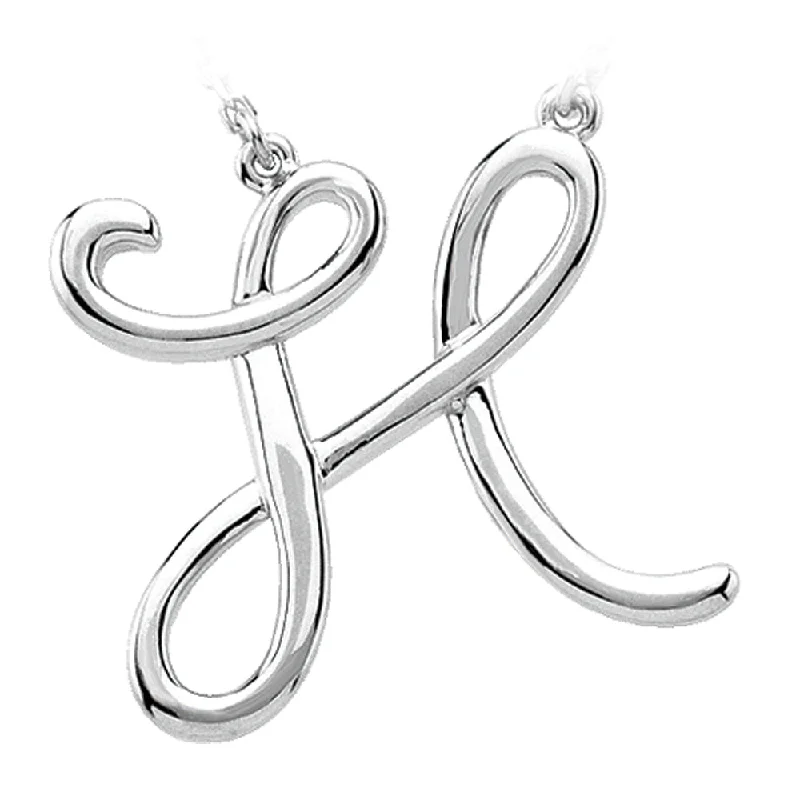 14k White Gold, Olivia Collection, Medium Script Initial H Necklace