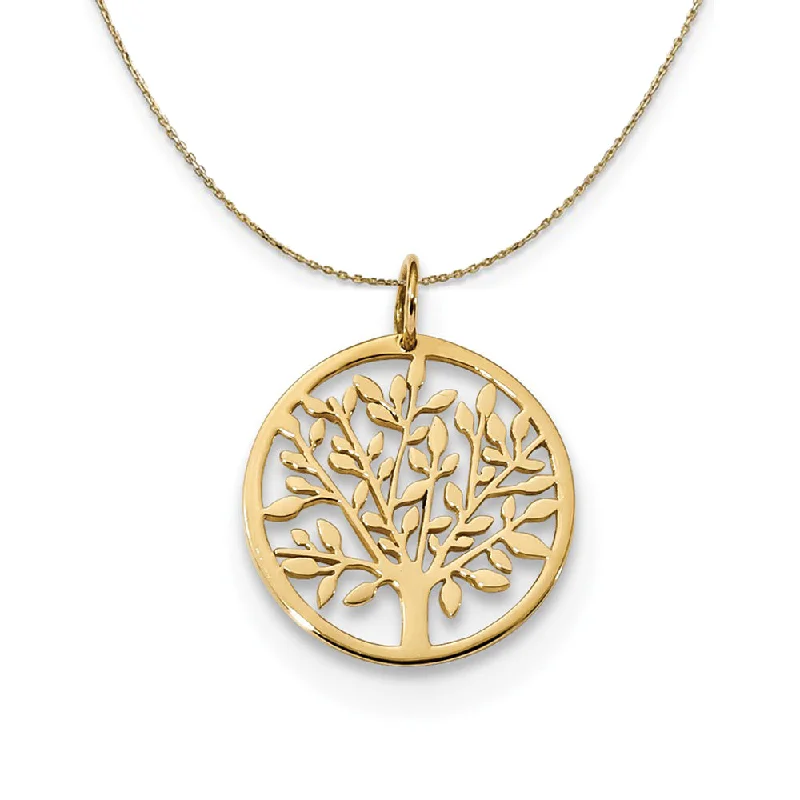 14k Yellow Gold Polished Round Tree of Life Necklace