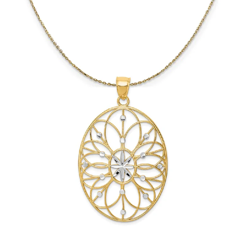 14k Yellow Gold & Rhodium Oval Filigree Necklace