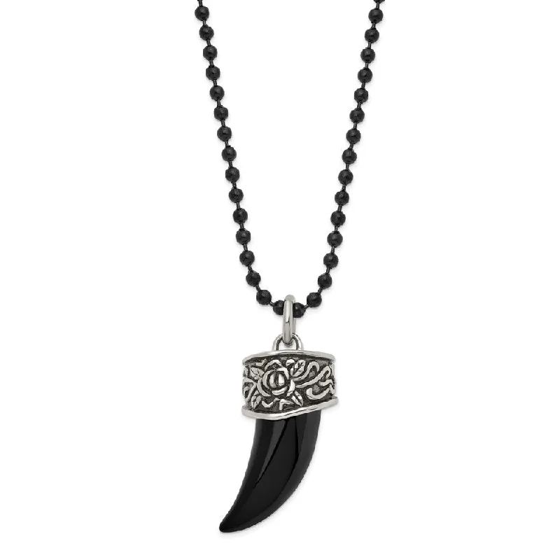 Mens Stainless Steel Antiqued & Black Plated 3D Claw Necklace, 20 Inch