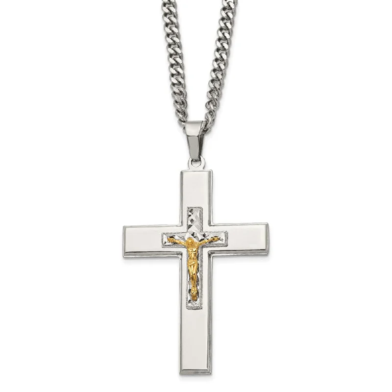 Men's Stainless Steel & Gold Tone XL Crucifix Necklace, 24 Inch