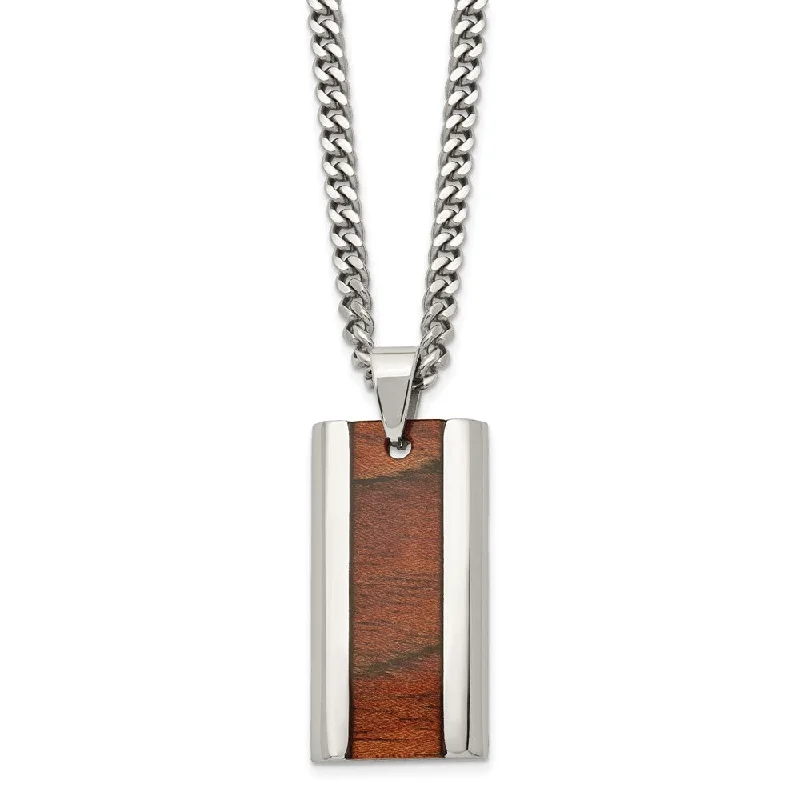 Men's Stainless Steel & Koa Wood Inlay Enameled Necklace, 20 Inch