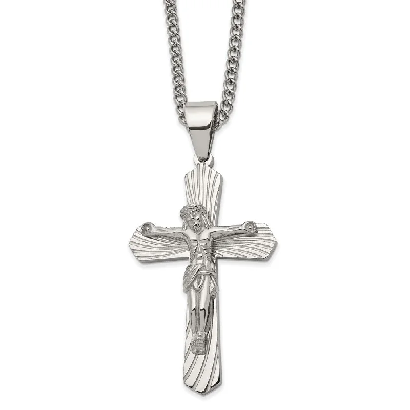 Men's Stainless Steel Large Crucifix Passion Cross Necklace, 24 Inch