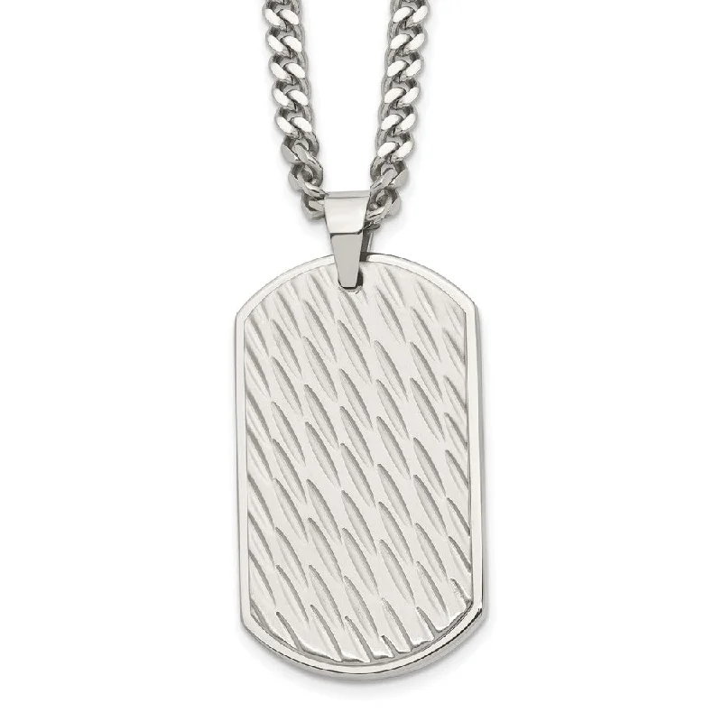 Men's Stainless Steel Large Textured Dog Tag Necklace, 24 Inch