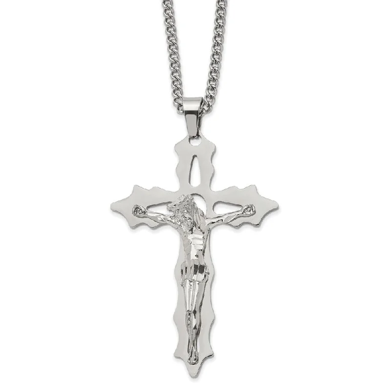 Men's Stainless Steel Polished XL Crucifix Necklace, 24 Inch