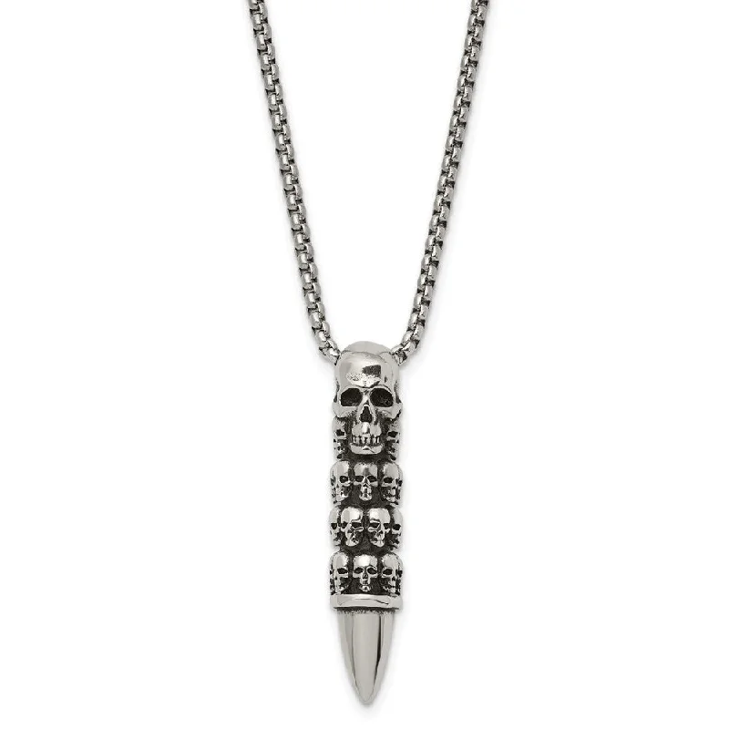 Men's Stainless Steel Skull Totem Bullet Necklace, 25.5 Inch