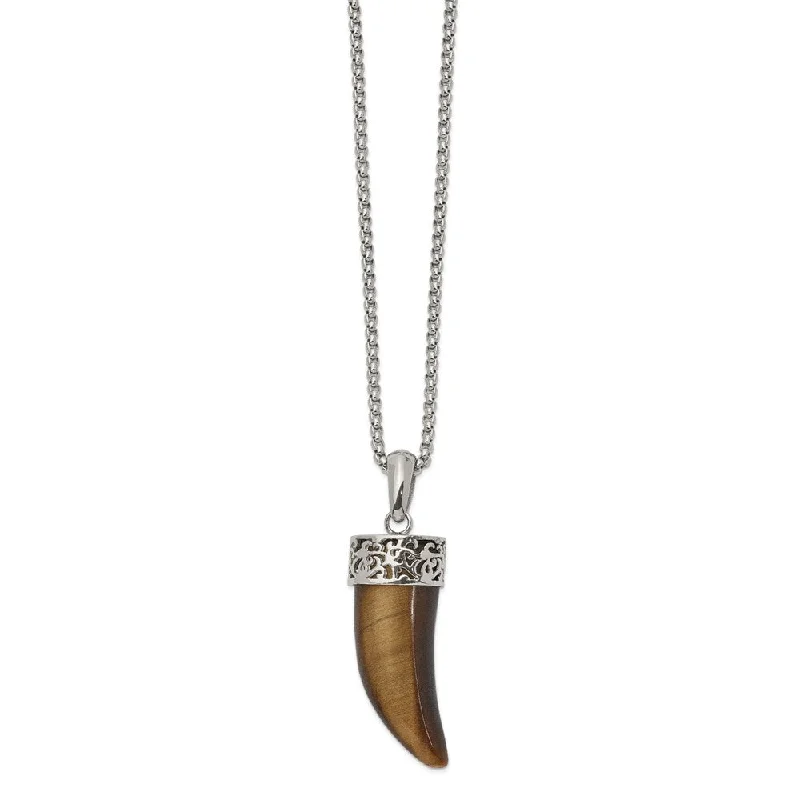 Men's Stainless Steel & Tiger's Eye 3D Claw Necklace, 24 Inch