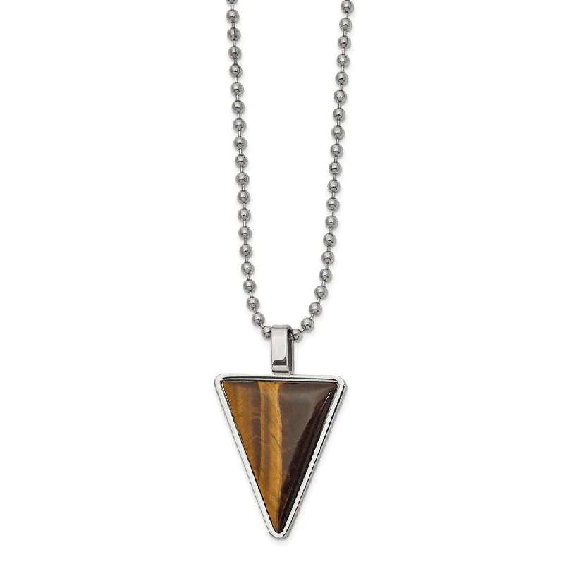 Men's Stainless Steel & Tiger's Eye Triangle Necklace, 24 Inch