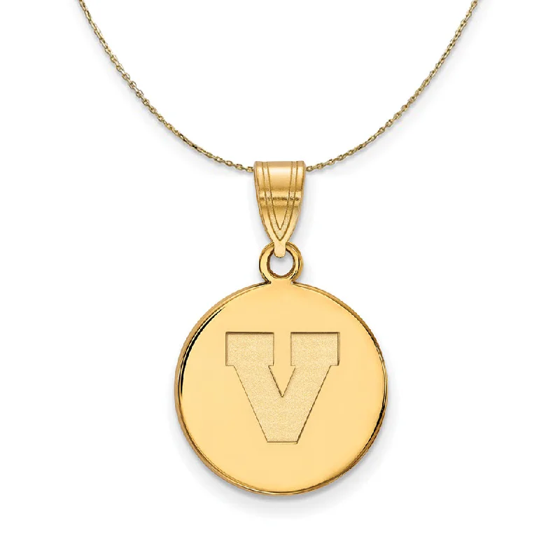 14k Yellow Gold U. of Virginia Medium Initial V Disc Necklace