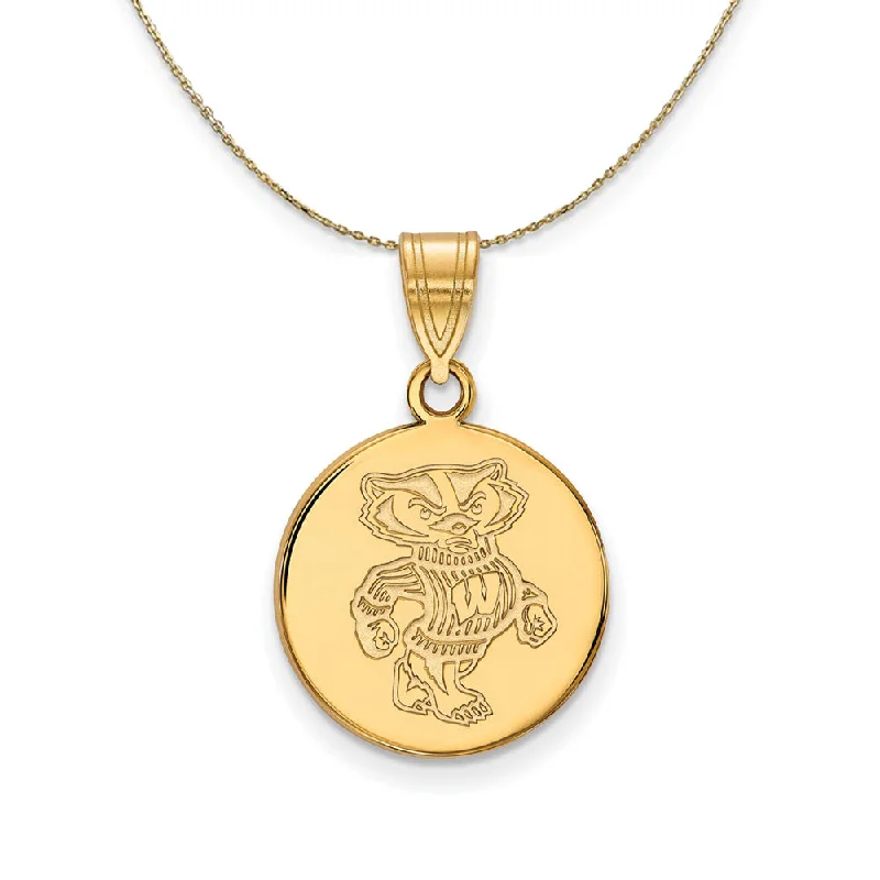 14k Yellow Gold U. of Wisconsin Medium Logo Disc Necklace