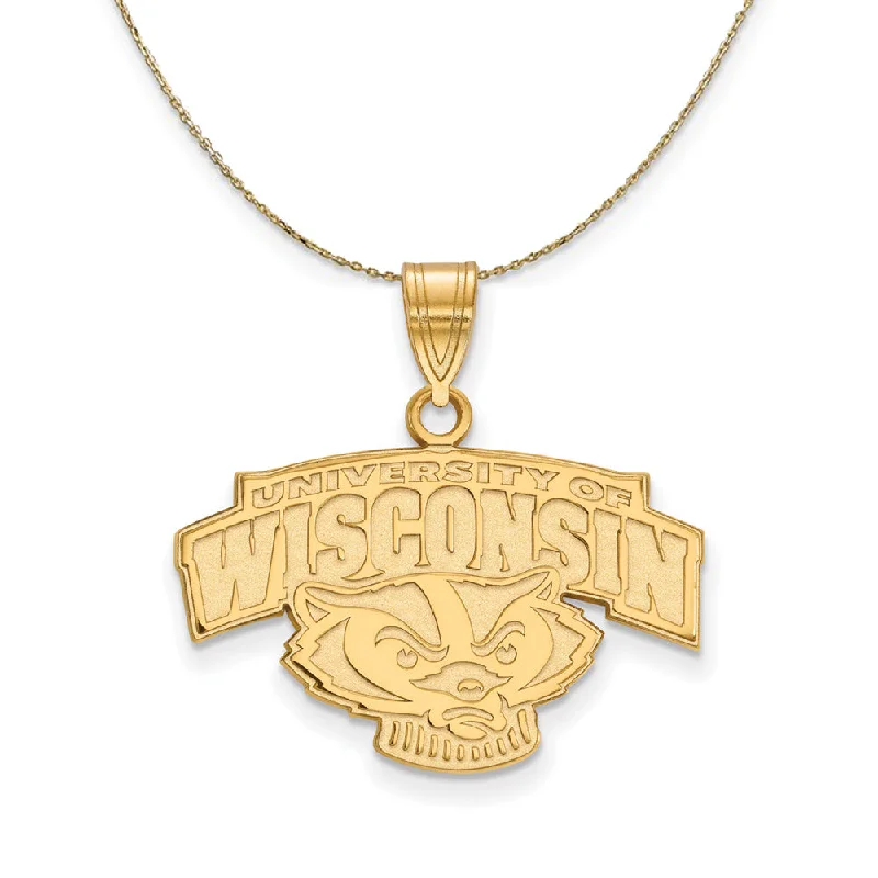 14k Yellow Gold U. of Wisconsin Medium Badger Logo Necklace