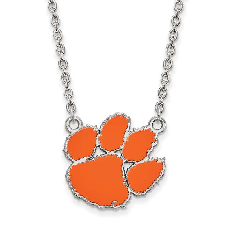 Sterling Silver Clemson U Large Enamel Logo Pendant Necklace