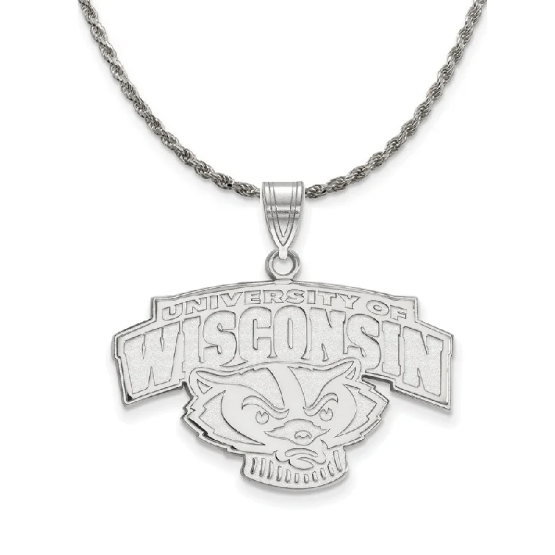 Sterling Silver U. of Wisconsin Large Badger Logo Necklace