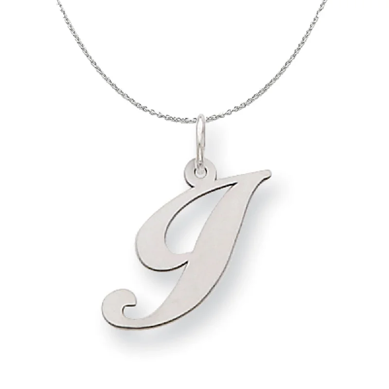 Silver, Ella Collection Medium Fancy Script Initial I Necklace