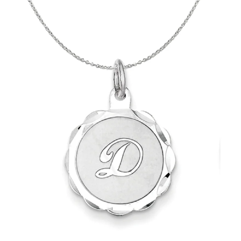 Silver, Sarah Collection 15mm Brocaded Disc Initial D Necklace