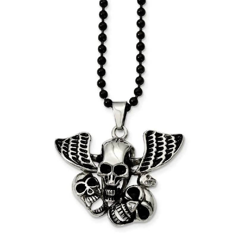 Stainless Steel Antiqued Skulls Necklace 24 Inch