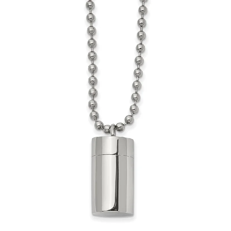 Stainless Steel Polished 11x19mm Capsule that Opens Necklace, 22 Inch