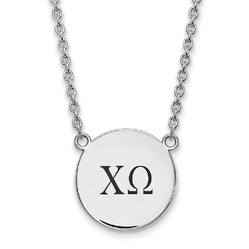 Sterling Silver Chi Omega Large Enamel Greek Letters Necklace