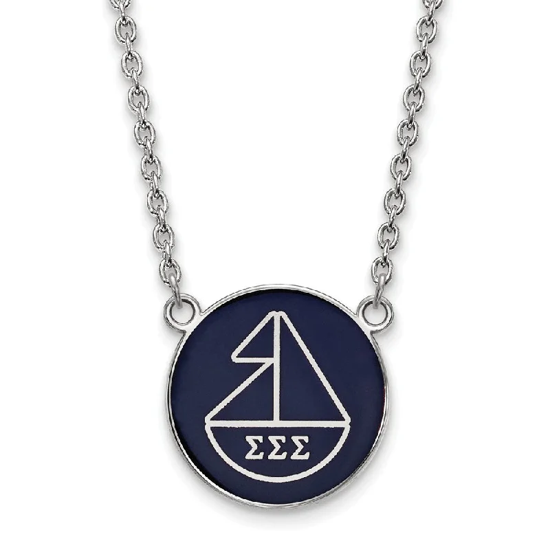 Sterling Silver Sigma Sigma Sigma Large Enamel Sailboat Disc Necklace