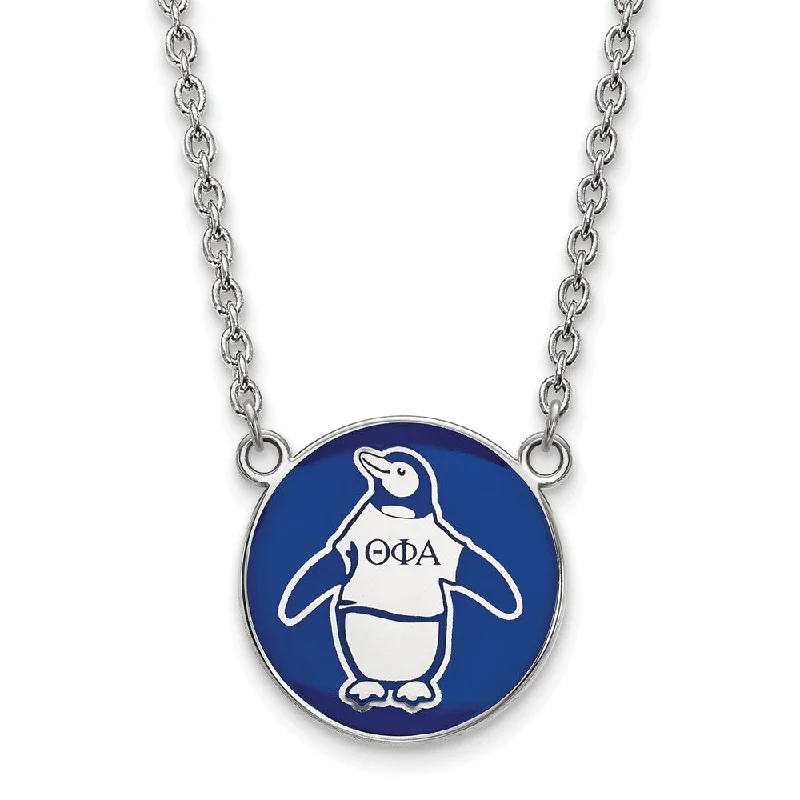 Sterling Silver Theta Phi Alpha Large Enamel Penguin Disc Necklace