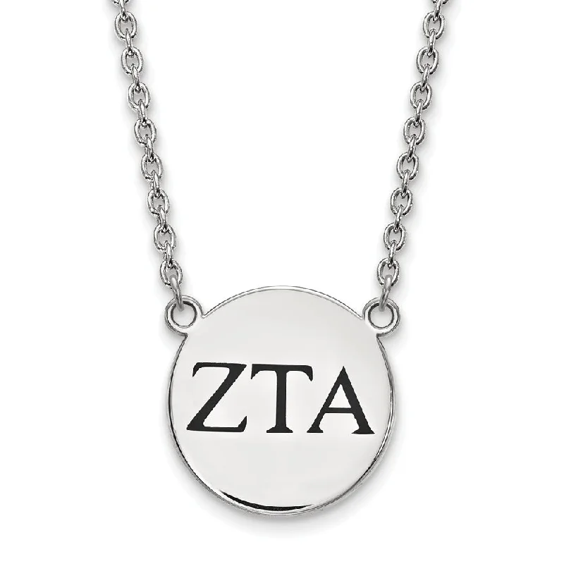 Sterling Silver Zeta Tau Alpha Large Enamel Greek Letters Necklace