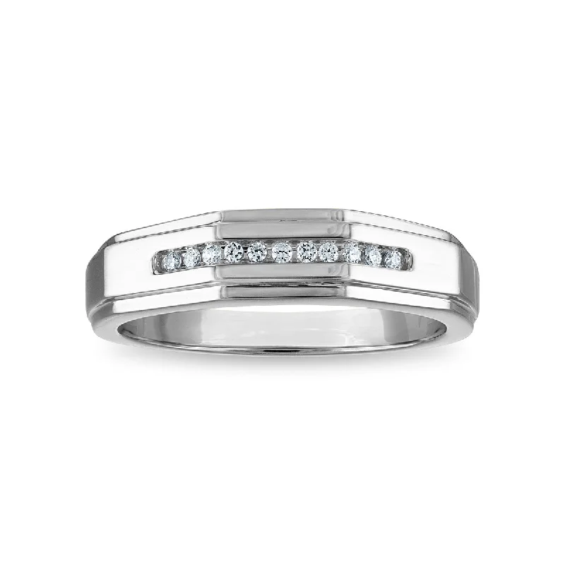 1/10 CTW Diamond Wedding Geometric Channel Set Ring in 10KT White Gold