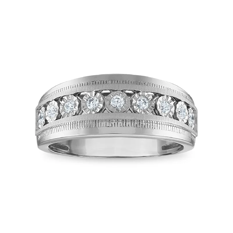 1/4 CTW Diamond Illusion Set Wedding Ring in Rhodium Plated Sterling Silver