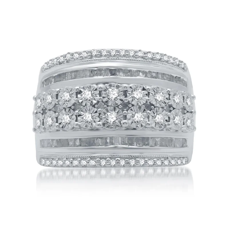 1 CTW Diamond Illusion Set Ring in Rhodium Plated Sterling Silver