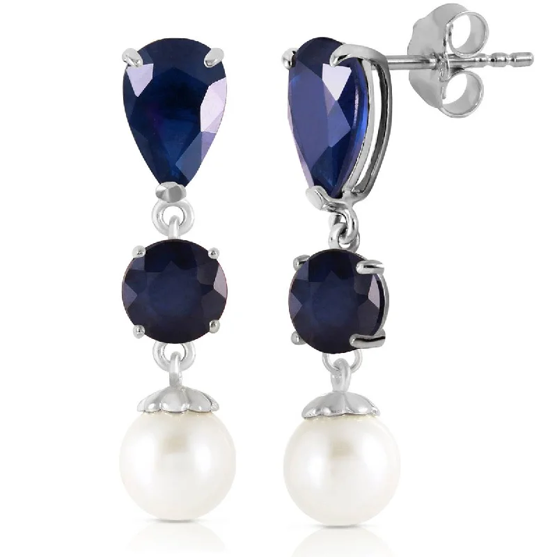 10.1 Carat 14K Solid White Gold Chandelier Earrings Sapphire Pearl