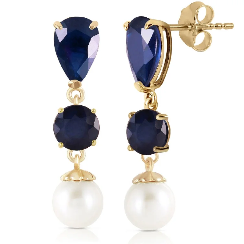 10.1 Carat 14K Solid Yellow Gold Chandelier Earrings Sapphire Pearl