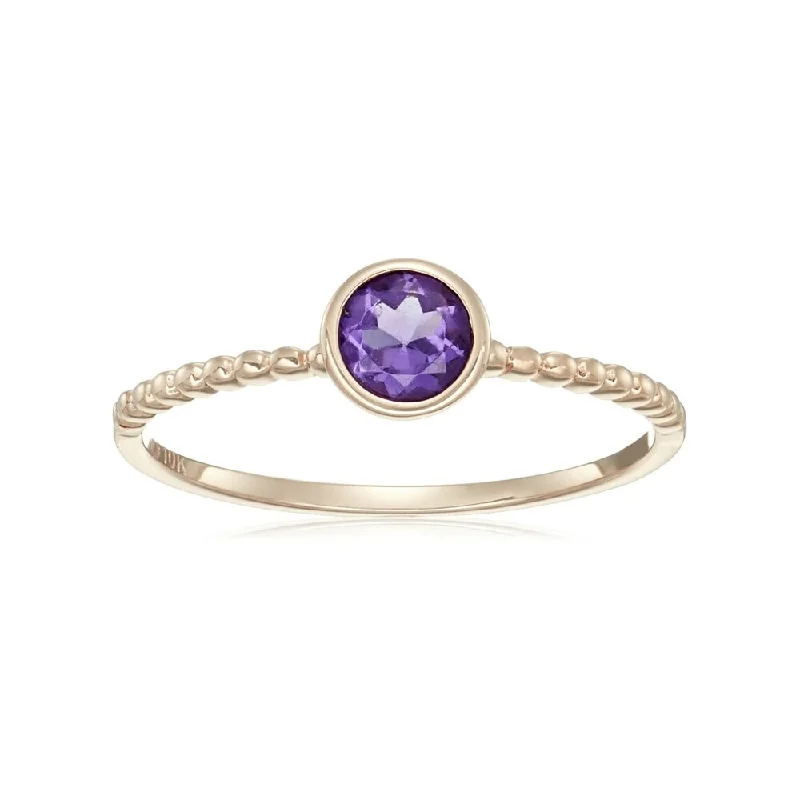 10k Rose Gold African Amethyst Beaded Shank Stackable Ring