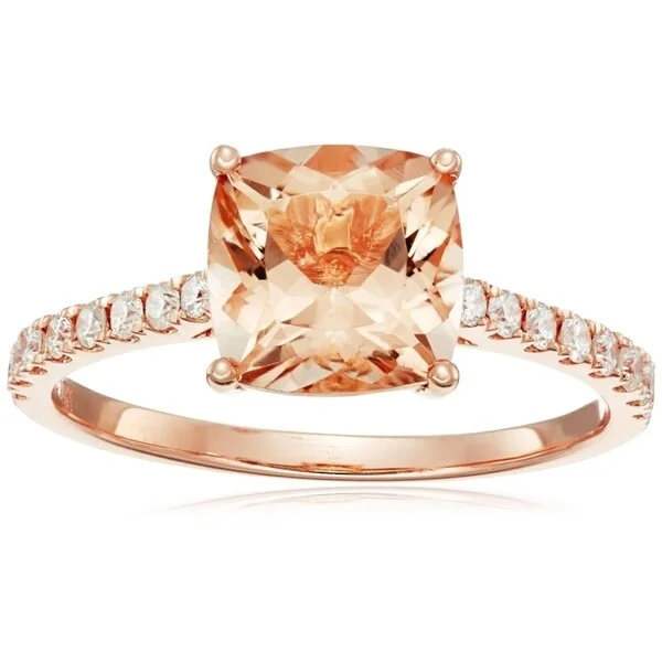 10k Rose Gold Morganite Cushion Diamond Solitaire Ring, Size 7 - Pink