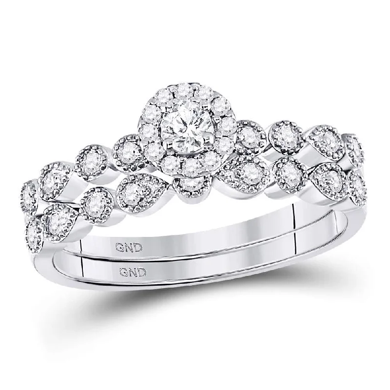 10kt White Gold Round Diamond Stackable Bridal Wedding Ring Band Set 1/3 Cttw