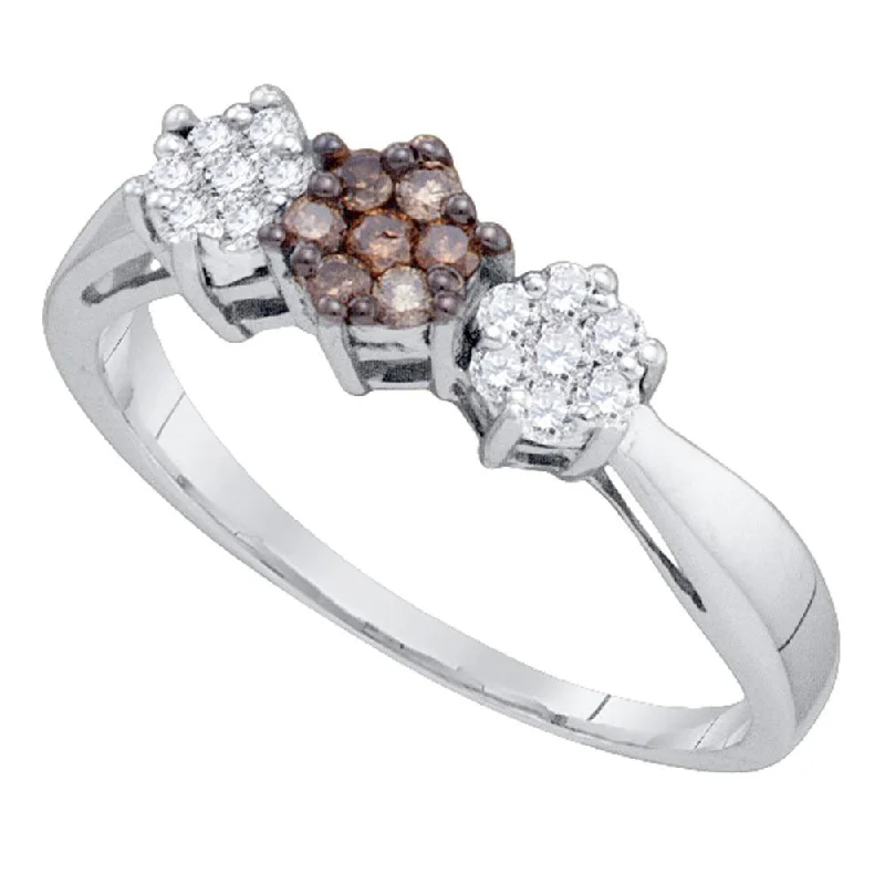 10kt White Gold Womens Round Brown Diamond Cluster Ring 1/4 Cttw