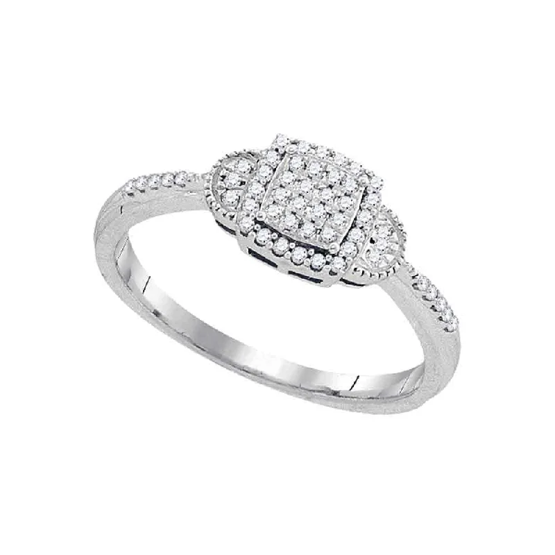 10kt White Gold Womens Round Diamond Square Cluster Ring 1/6 Cttw