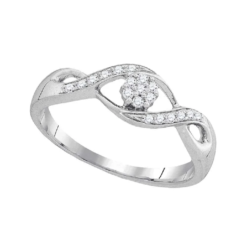 10kt White Gold Womens Round Diamond Twist Flower Cluster Ring 1/8 Cttw