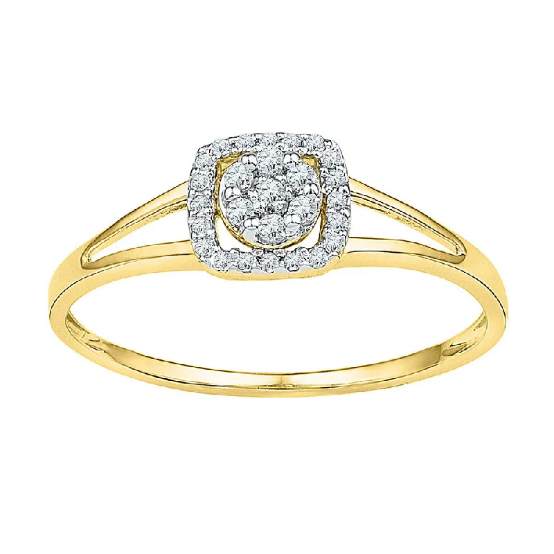 10kt Yellow Gold Womens Round Diamond Square Frame Cluster Ring 1/10 Cttw