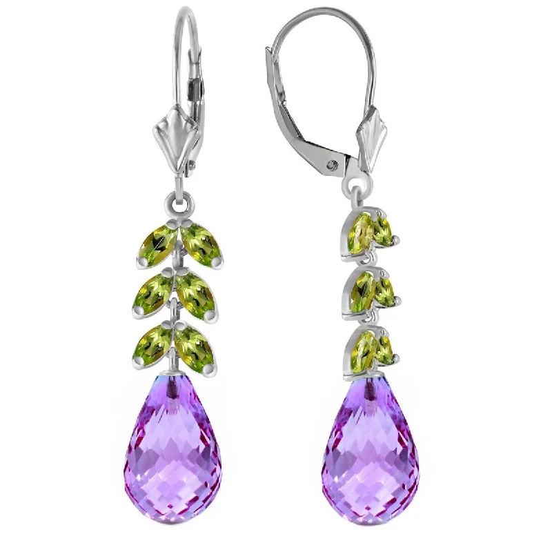 11.2 Carat 14K Solid White Gold In The Jungle Peridot Amethyst Earrings