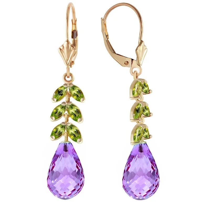 11.2 Carat 14K Solid Yellow Gold Momentum Amethyst Peridot Earrings