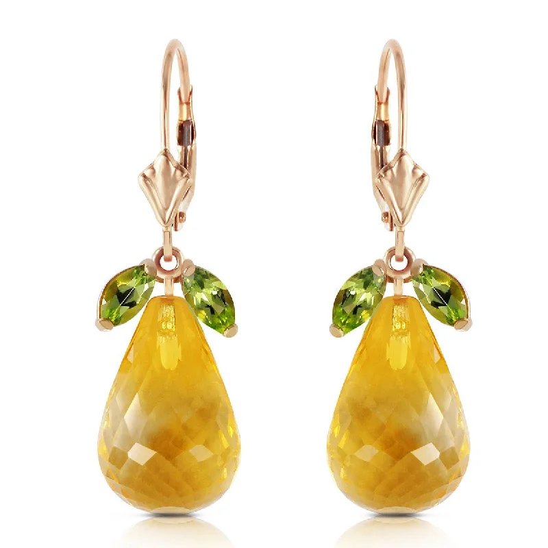 14.4 Carat 14K Solid Yellow Gold Leverback Earrings Peridot Citrine