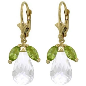 14.4 Carat 14K Solid Yellow Gold Leverback Earrings Peridot White Topaz