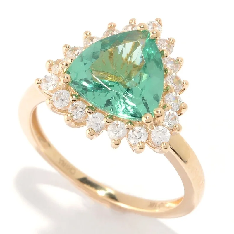 14K Gold 3.28ctw Trillion Shaped Green Apatite & White Zircon Ring