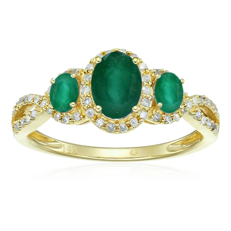 14K Gold Emerald and Diamond 3-Stone Ring