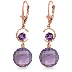 14K Solid Rose Gold Leverback Earrings Natural Amethyst Jewelry Genuine