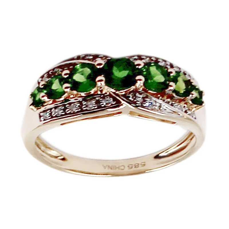 14K Yellow Gold Chrome Diopside and Diamond Ring