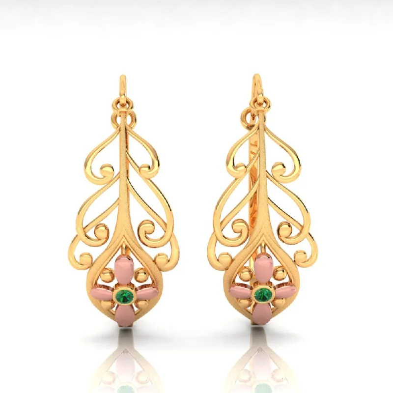 18k Beautiful Earrings With Distinct Design And Yellow Gold Floral Motif