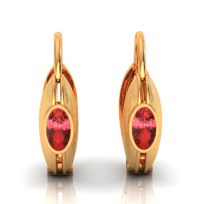 18k Circular Golden Earrings With A Beautiful Red Stone