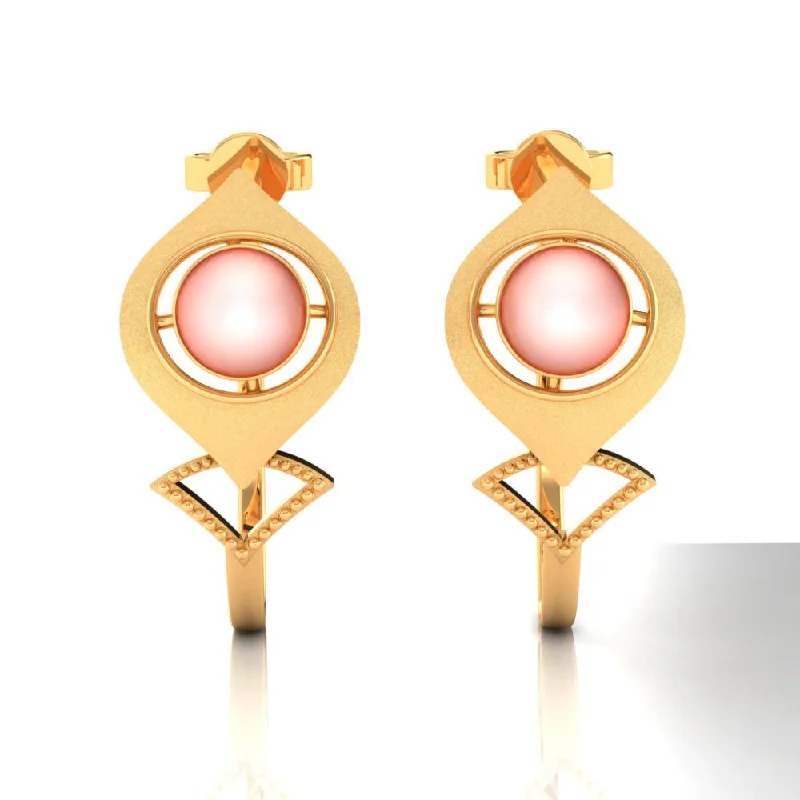 18k Dainty Gold Earrings With A Spherical Bead In Between