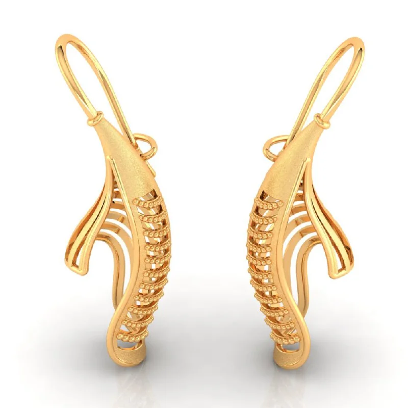 18k Earrings Made Of Gold With A Distinctive Bent Conical Form