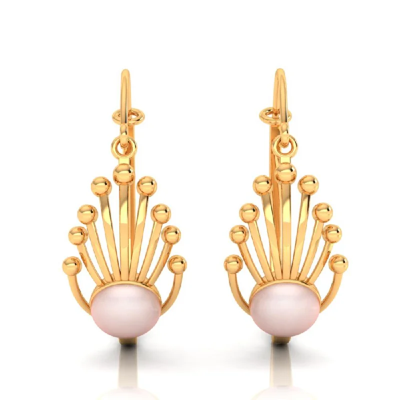 18k Gold Earrings With A Very Beautiful Design Featuring A Spherical Bead In Between